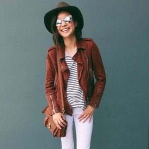 All Saints Holme Suede Biker Jacket Brick Brown NWT